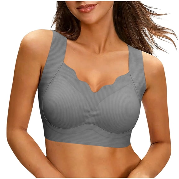 Ynynloco Wireless Seamless Bras for Women No Underwire Wavy V Neck Soft Support Full Coverage Comfortable Everyday Basic Bra