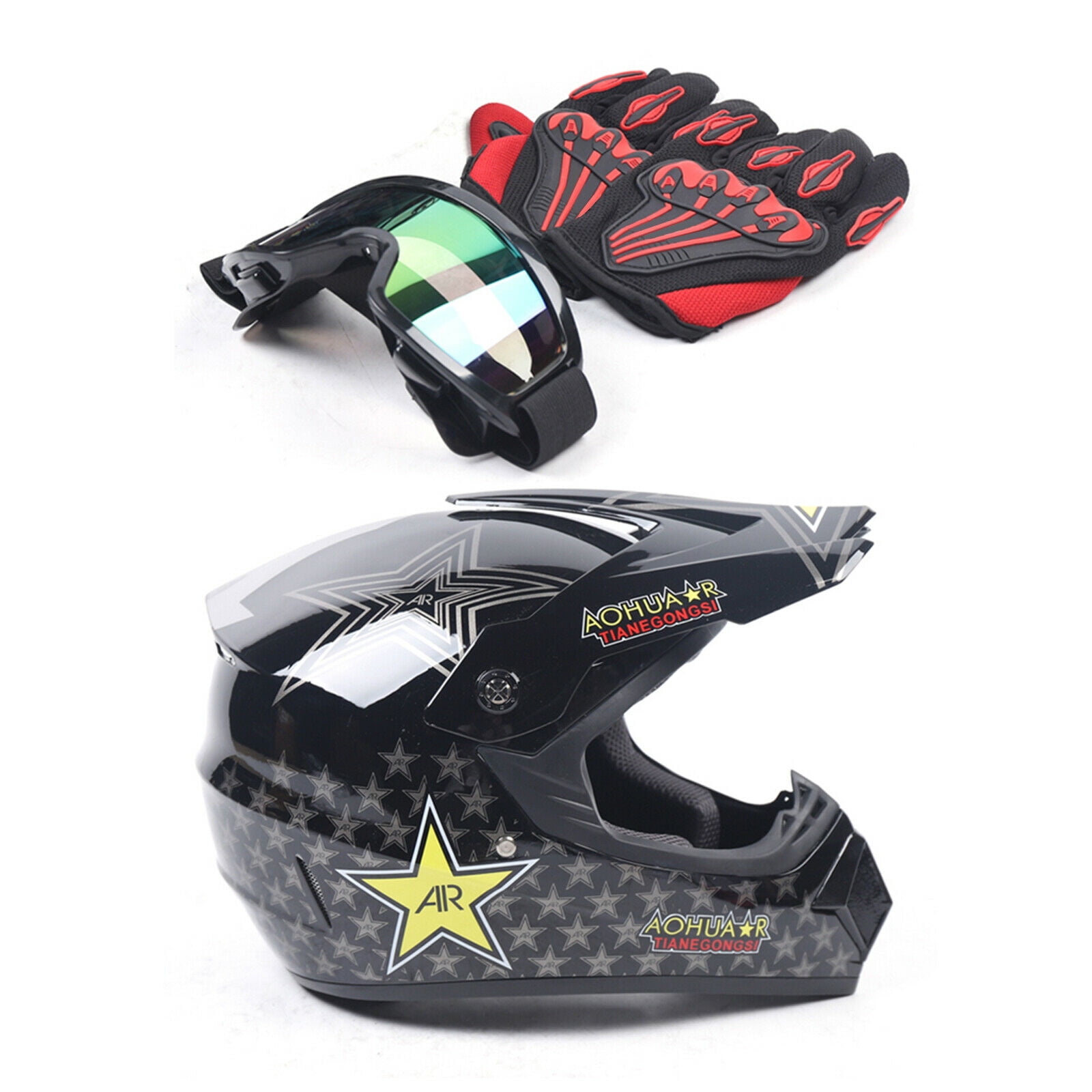 S, M, L, XL RAON Adult Motocross Helmet MX Motorcycle Helmet ATV Scooter ATV Helmet D.O.T Certified Multicolor with Goggles Gloves Mask