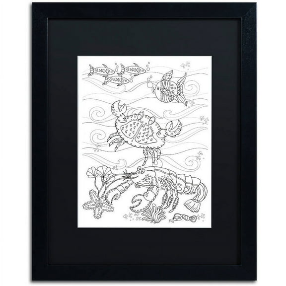 Trademark Fine Art "Crab And Lobster" Canvas Art by Lisa Powell Braun, Black Matte, Black Frame
