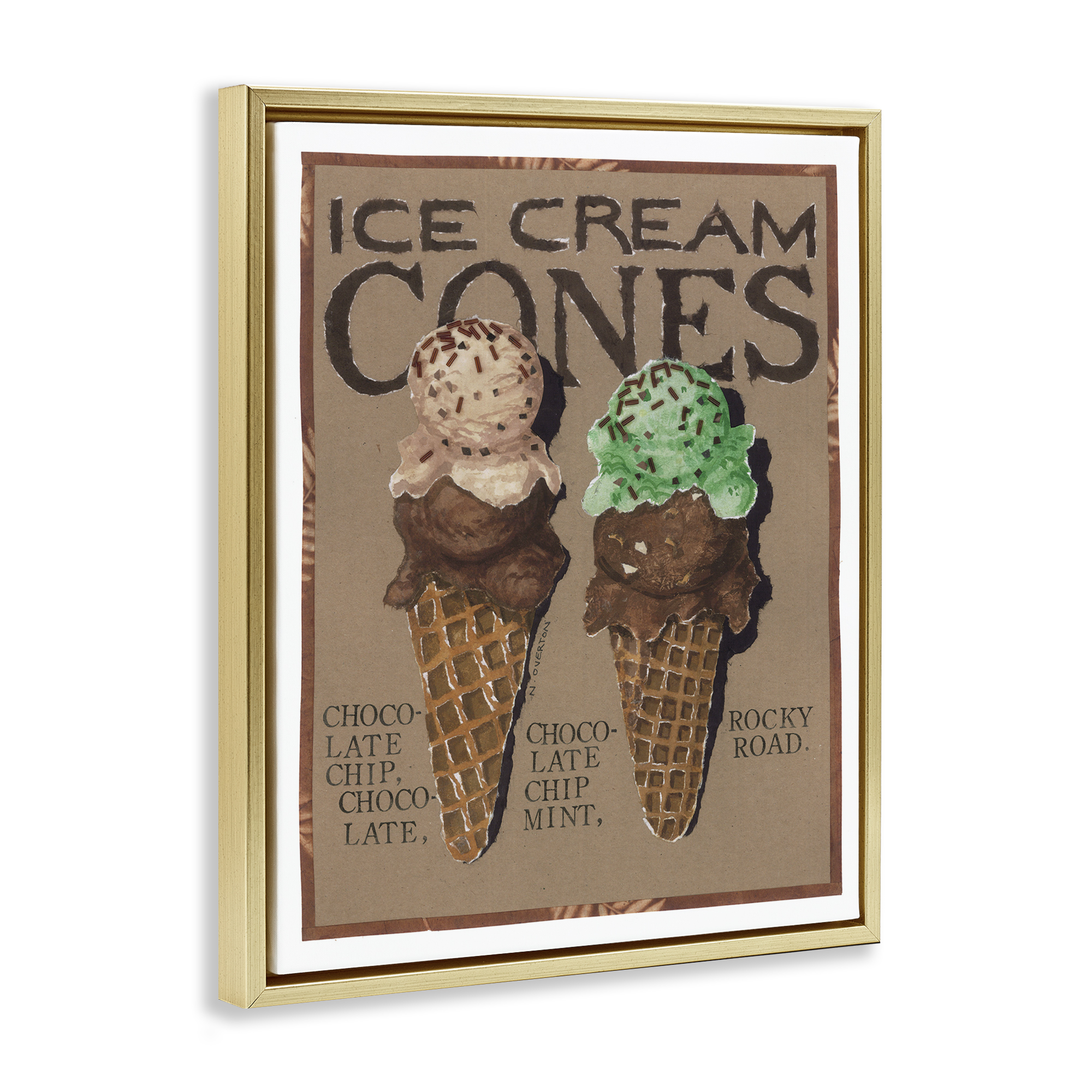 Stupell Industries Ice Cream Cones Food & Beverage Painting Gold Floater Framed Art Print Wall Art, 25 x 31