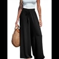 thumbnail image 2 of Pantalones Anchos de para Mujer, de Cintura Alta, para Playa y Descanso. Negro L, 2 of 7