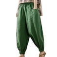 thumbnail image 3 of Frontwalk Women Boho Wide Leg Pants Cotton Linen Solid Color Loose Fit Trousers Literary Style Daily Wear Palazzo Pants, 3 of 4