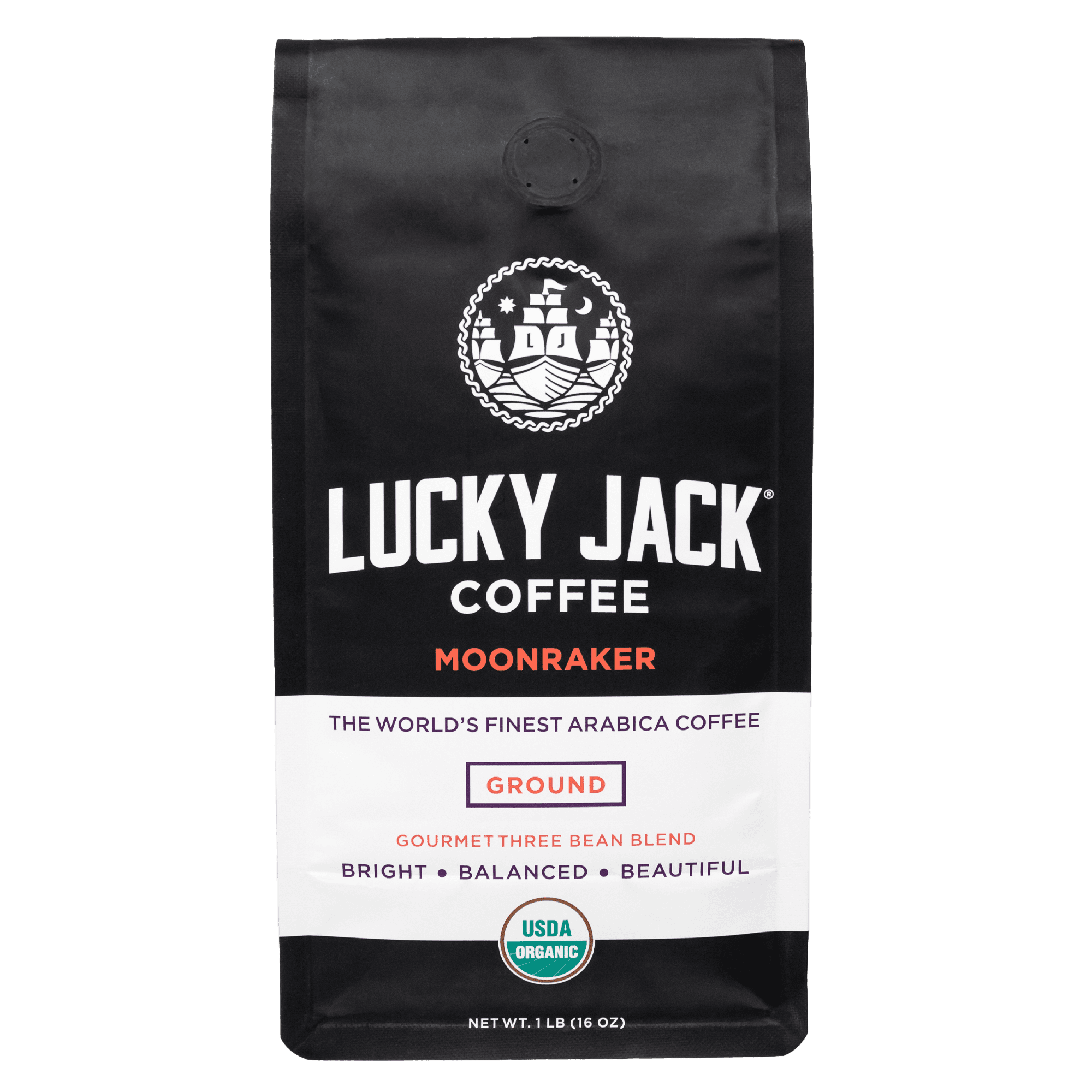 MOONRAKER Lucky Jack Organic Ground Coffee Medium Roast 16 oz./1Lb