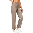 thumbnail image 2 of Women's Soft Stretchy Straight Leg Pants with Pockets, Mid Elastic Waist Comfortable Fit, Casual Business Dressy Lounge, Trousers for Women Capris | UKHCCC,Khaki M, 2 of 7