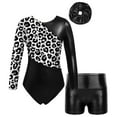 thumbnail image 4 of JanJean Kids Girls Gymnastics Dance Outfits Long Sleeve Ballet Dance Leotards with Shorts Hair Band Black 4, 4 of 9