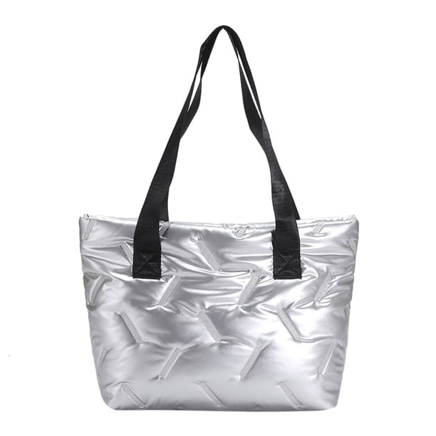 Bolso Hobo para Mujer Bolso Acolchado Brillante Gran Capacidad Bolso Invierno para Niñas (plateado)