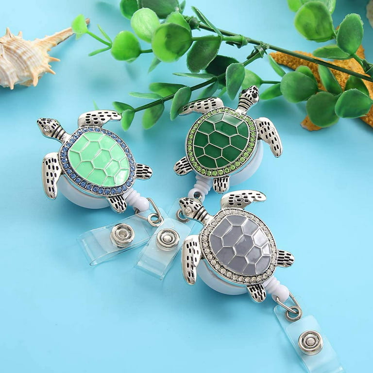 3PCS Sea Turtle Badge Reel - Retractable Badge Holder with Alligator Clip -  Nurse Cute Badge Clip for ID Card Holders, 24Wire Cord (Turtle)
