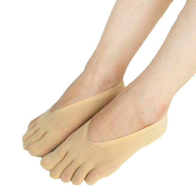 stanreset Polyester Low-Cut Liners Socks Women Adore Feet Happy All Day Long General Size Toe Socks Skin Color 1Set