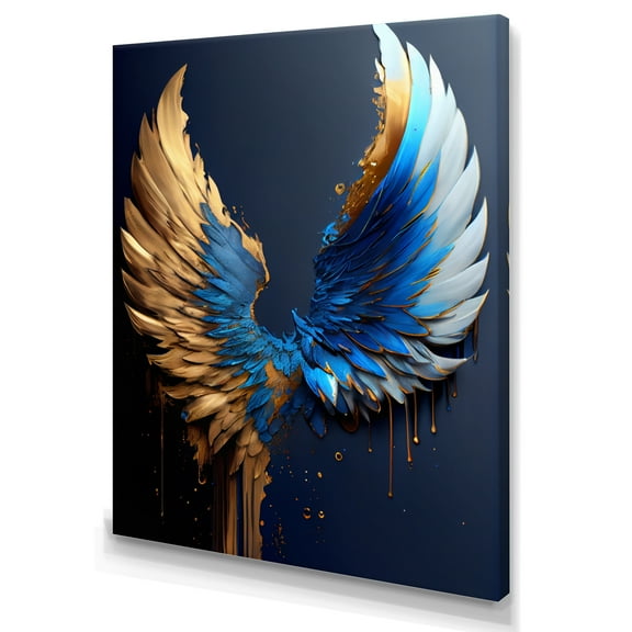 Designart Blue And Gold Angel Wings VI Canvas Wall Art