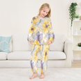 thumbnail image 5 of Fluffy Pajamas Set Fuzzy Winter Warm Pj Sets Pullover Tops and Long Pants Watercolor Yellow Flowers Medium, 5 of 8