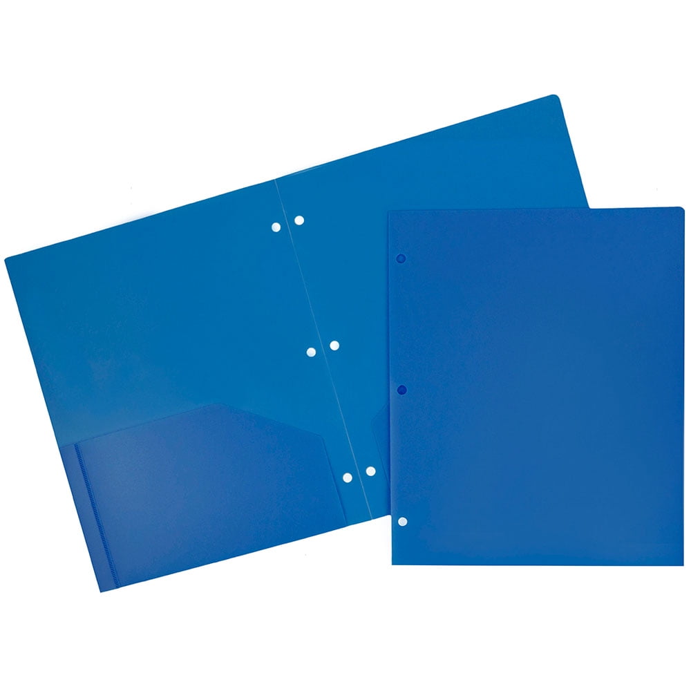 JAM Heavy Duty Plastic 3 Hole Punch School Folders with Pockets, Blue