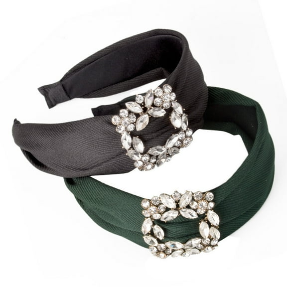 KONTONTY Wide Rhinestone Hair Hoop Black Elegant Design for Parties 1Pc