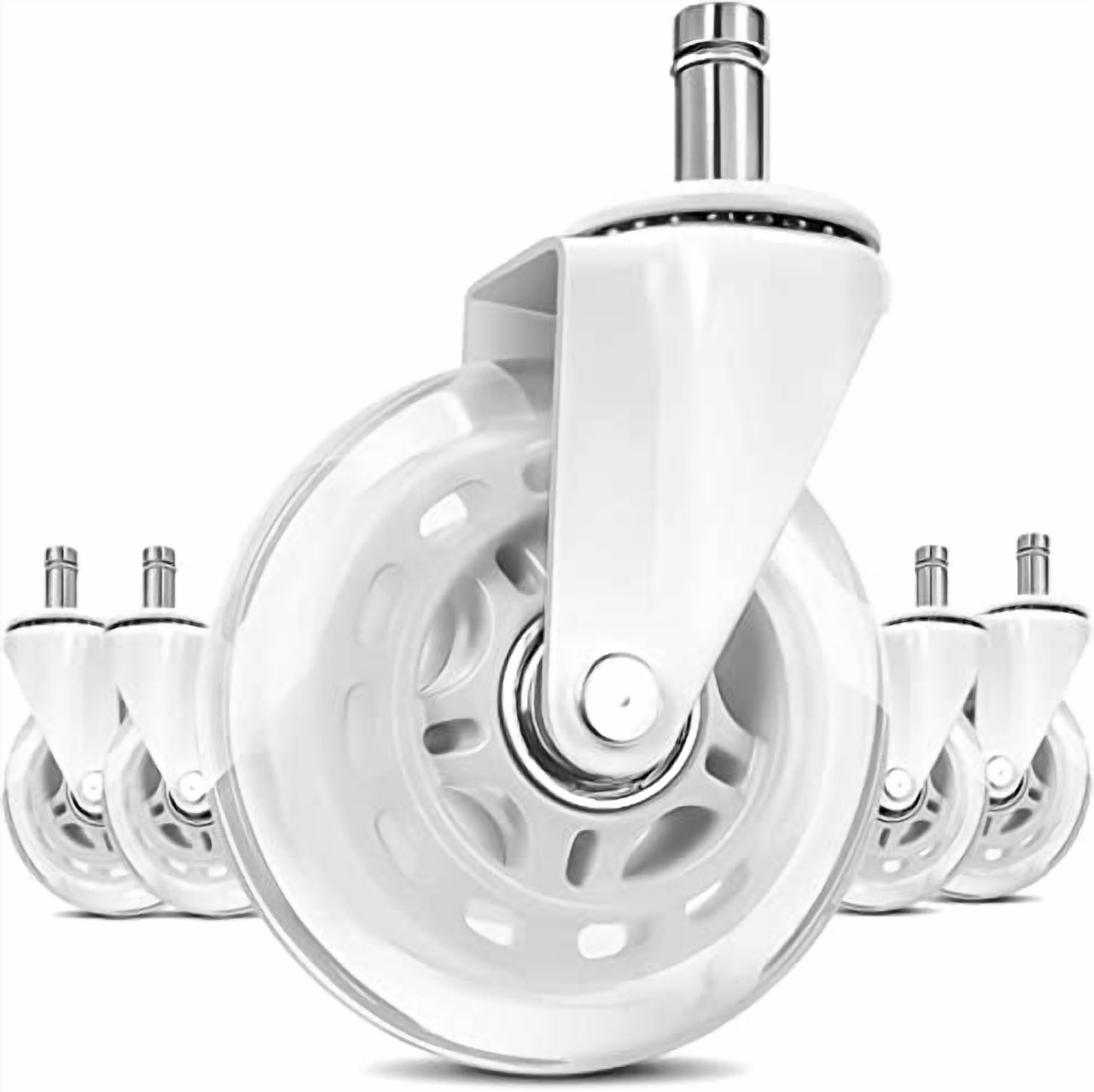 Y&Y Decor Set of 5 Office Chair Caster PU Swivel Wheels Replacement Heavy Duty 3 inch (White)