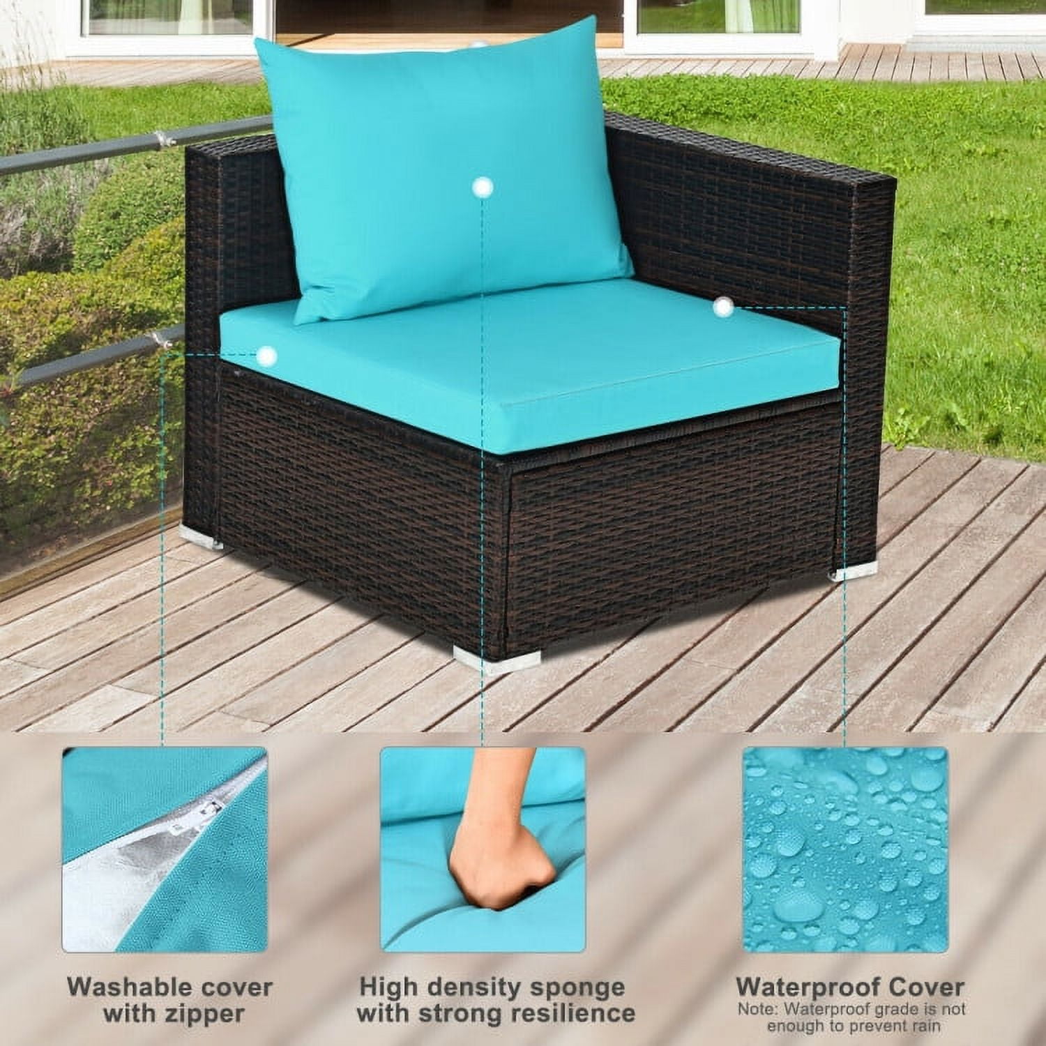 Aimee Lii 5 Pieces Patio Rattan Sectional Furniture Set with Cushions and Coffee Table, Outdoor Deck Furniture, Turquoise Aimee Lii 5 Pieces Patio Rattan Sectional Furniture Set with Cushions and Coffee Table, Outdoor Deck Furniture, Turquoise