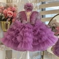 thumbnail image 1 of Vestido de princesa para niñas, estilo occidental, cuello en V, manga larga, vestido para niñas pequeñas, disfraz de pasarela para actuación de piano para niños, 1 of 6