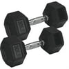 Pair of 30 lb Black Rubber Coated Hex Dumbbells Weight Training Set, 60 lb