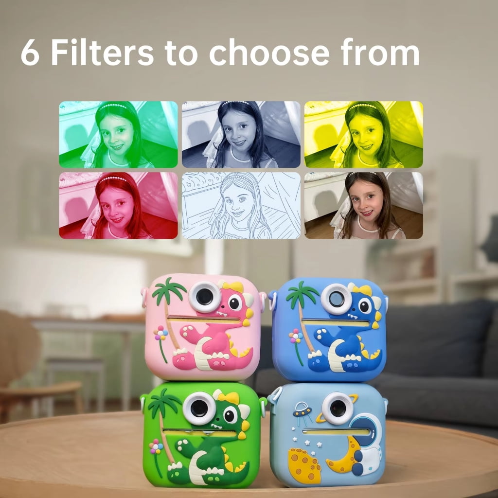 Dinosaur Shaped Kids Camera Instantly Photo Printer 1080P Video Recorder 2.4inDisplay 400mAh Battery Playful Learning Tool