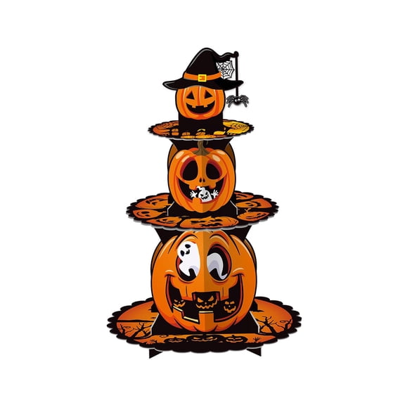 Halloween Cupcake Stand, Pumpkin Layered Cake Stand, 3 Layer Cup Cake Dessert Display Stand for Tea Party, Wedding Desktop, Countertop Birthday