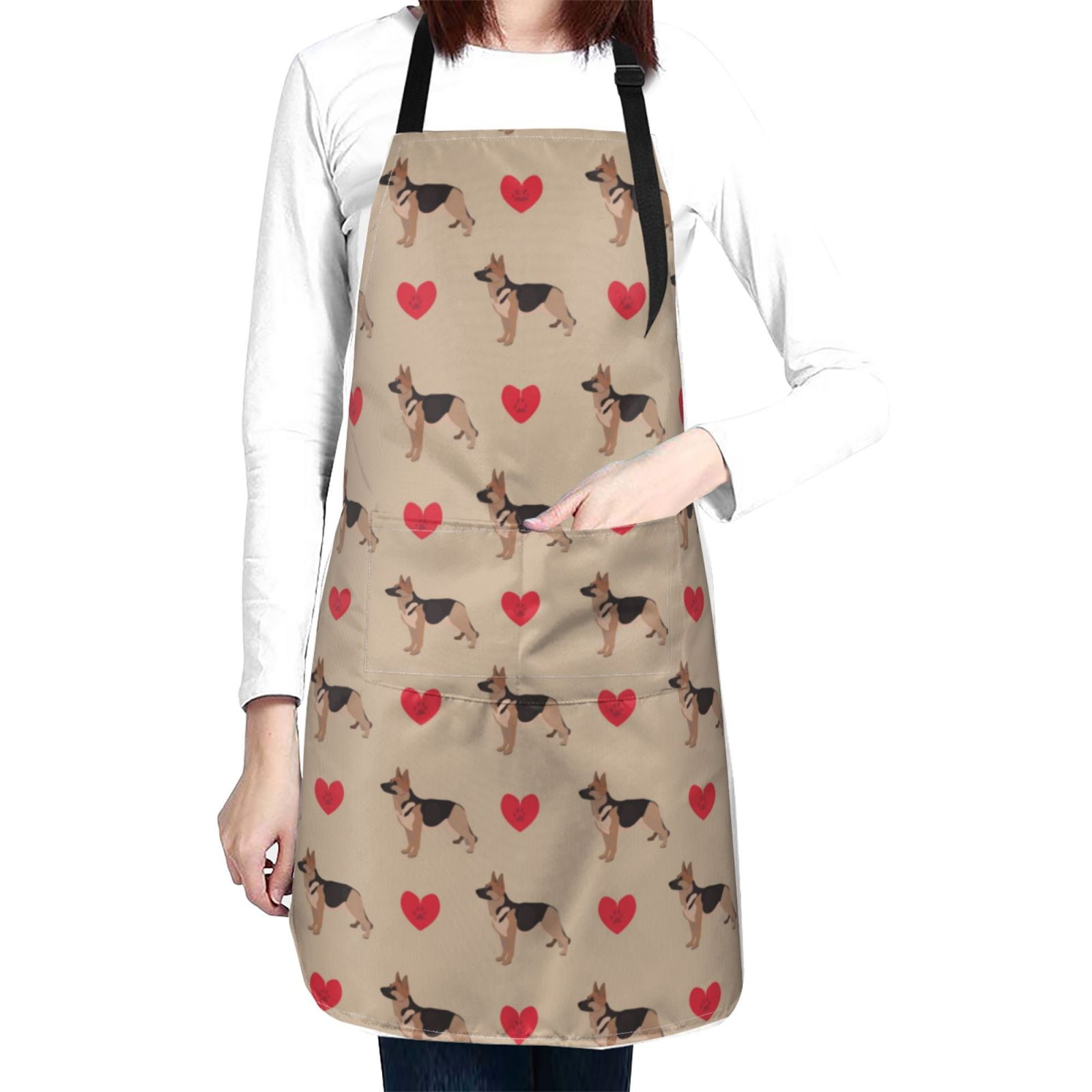 Kdxio German Shepherd Dog Apron with Pockets Adjustable Kitchen Aprons for Men Women Waterproof Aprons for Cooking,Drawing,Crafting, Baking Household Cleaning