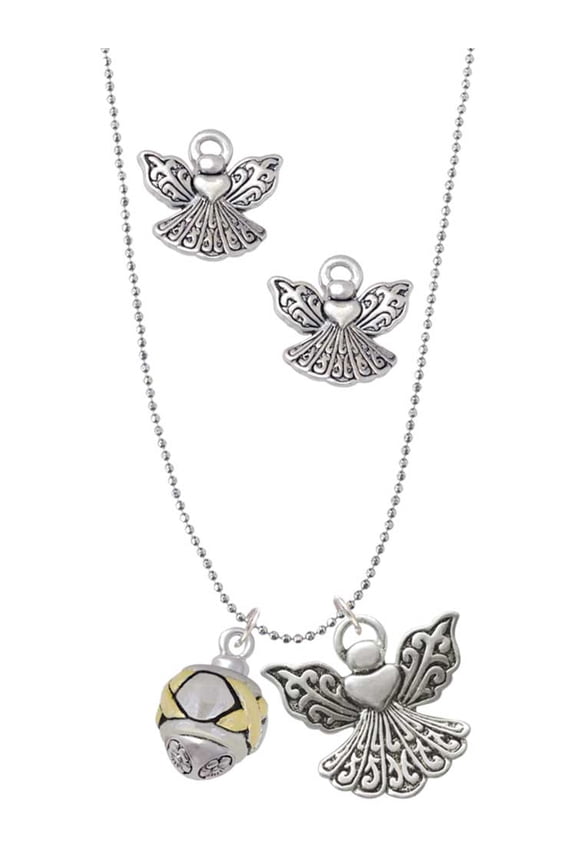 Two-tone XOXO Spinner Silver tone Guardian Angel Charm Necklace and Stud Earrings