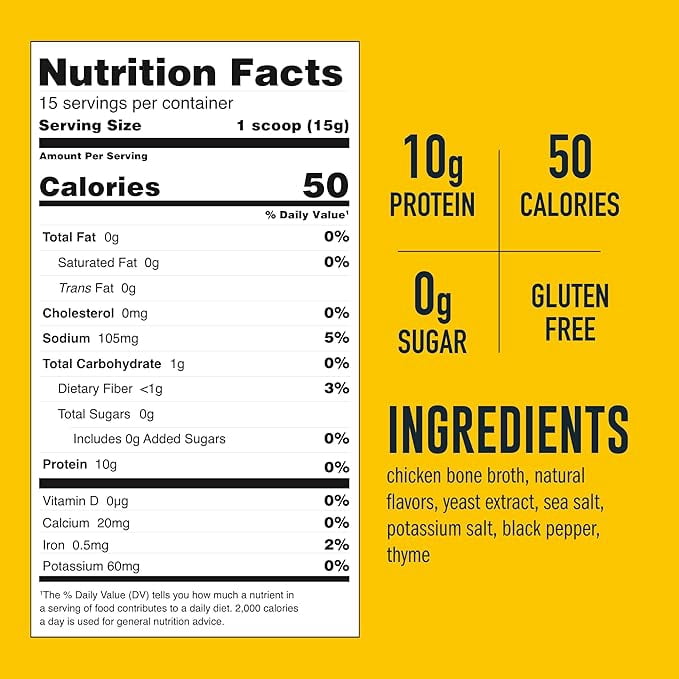 LonoLife Low Sodium Chicken Bone Broth Powder Mix | 10g Protein | Collagen-Rich, Keto & Paleo Friendly | Natural Ingredients | 8oz Bulk Pouch (15 Servings)