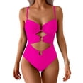 thumbnail image 2 of Women One Piece Swimsuits Cutout Full Coverage Bathing Suit Ring Link Ruched Monokini Beach Swimwear Hot Pink M, 2 of 6