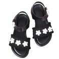 thumbnail image 1 of Xfvqtps Kids Girls Princess Sandals Open Toe Knit Upper Flower Hook and Loop Soft Sole Flats Summer Shoes, 1 of 8