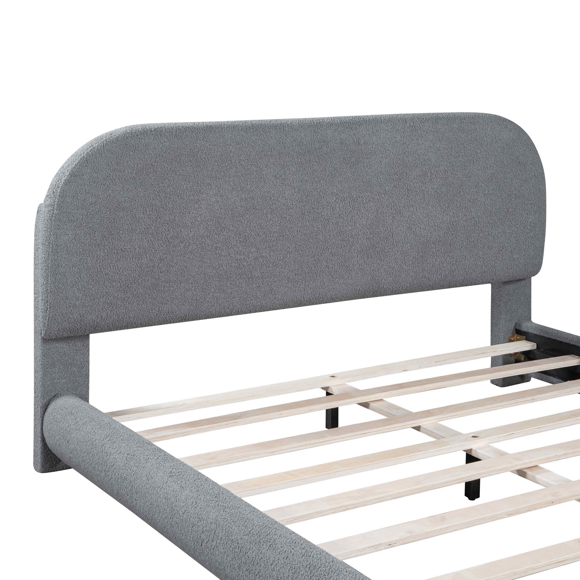 MAYEERTY Teddy Fleece Upholstered Platform Bed with Curved Design, Sturdy MDF Frame & Easy Assembly