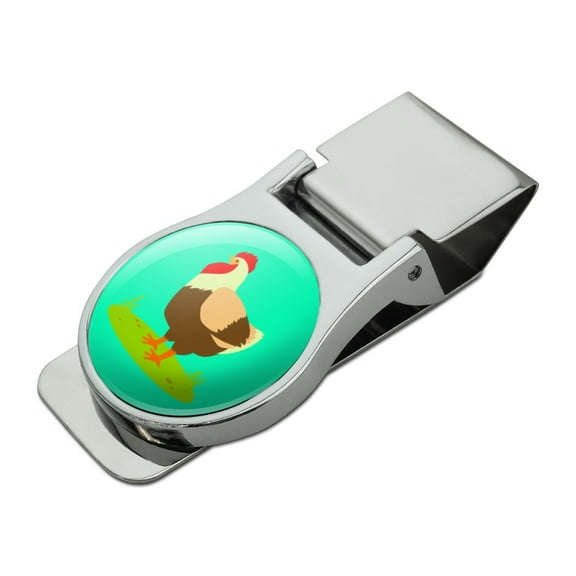 Chicken in Profile Satin Chrome Plated Metal Money Clip