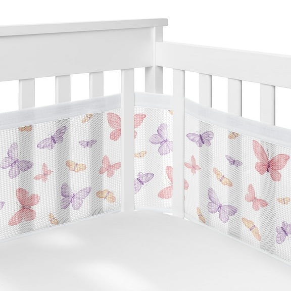 Sweet Jojo Designs   BreathableBaby Butterfly Blush Pink and Purple Girl Breathable Mesh Crib Liner