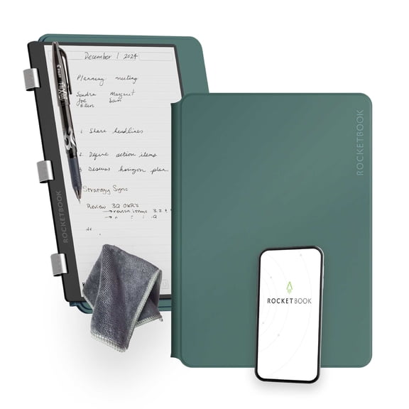 Rocketbook Pro Reusable Smart Notebook, Letter 8.5" x 11", Green, Lined/Dot Grid Page Pack, Cloud Connected Erasable Notebook