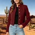 thumbnail image 5 of Women's Solid Long Sleeve Stand Collar Casual Button Jacket, 5 of 7