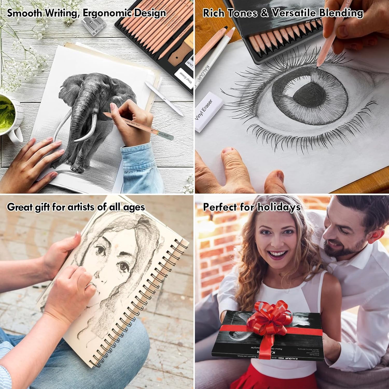 39pcs Drawing Pencil Set, Professional Sketching Kit with Graphite, Charcoal & Sketch Pencils for Drawing, Complete Drawing Kit for Artists & Beginners