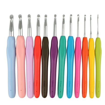 TSV 12 Pcs Colorful Ergonomic Crochet Hooks Set Soft Needles Crafts Sewing Knitting Hooks