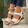 thumbnail image 2 of Dakaela Wedge Sandals for Women Comfortable Orthopedic Summer Dressy Platform Casual Walking Dress Shoes with Ankle Strap Beige Size 6.5, 2 of 9