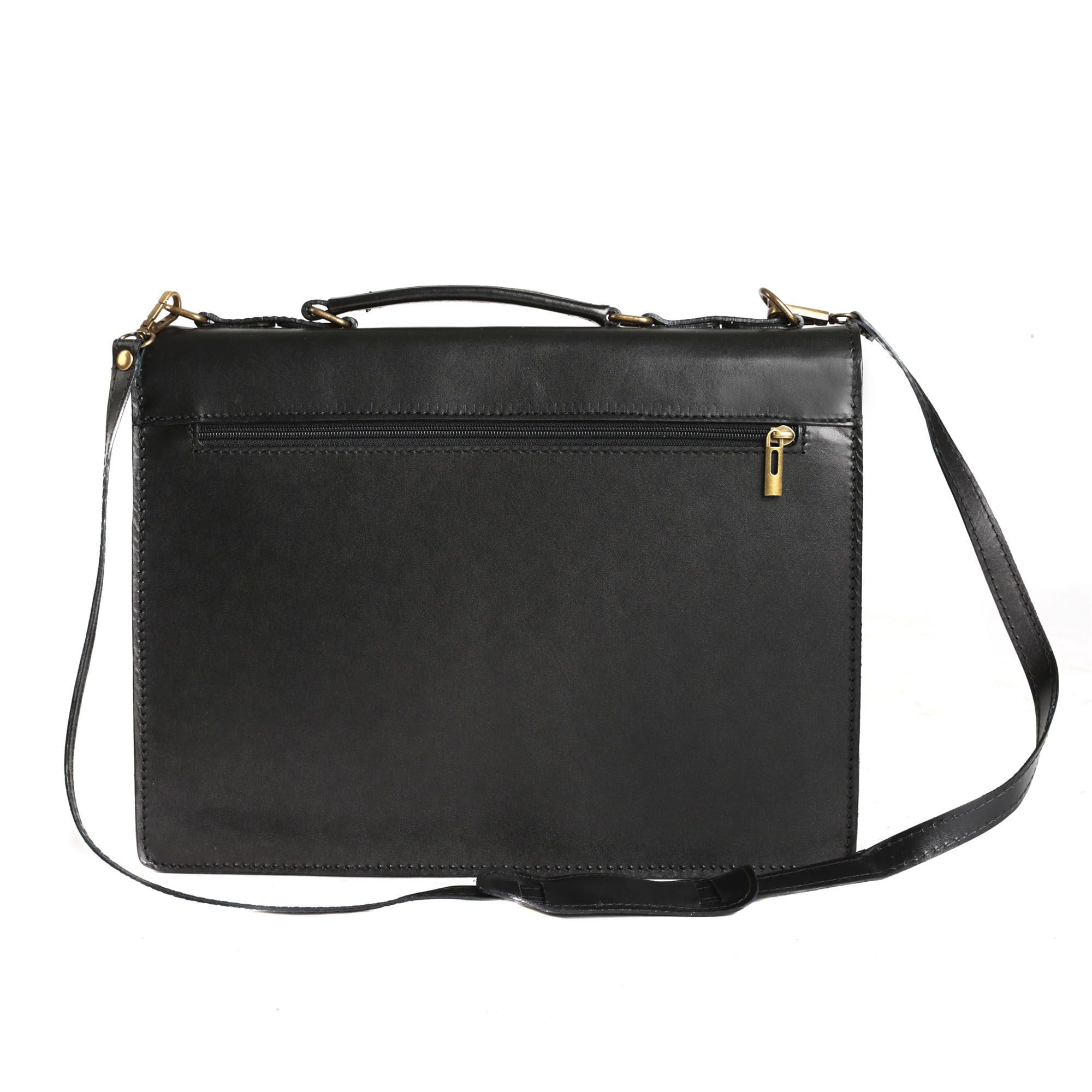 SHARO Men's Lightweight Leather Thin Euro Design Laptop Briefcase, Black