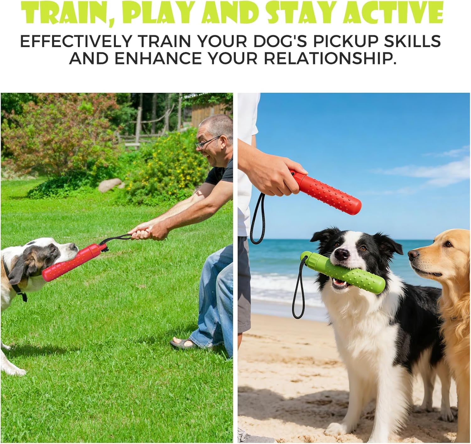 Dog Float Bumper Toy 2 Pack,9.3 Inch Detachable Treat Dispensing Puzzle Toys,Training Dummy Retrieving Bumpers Summer Pool Toy Tug Game,Interactive Toys for Medium Large Dogs(Red & Green)