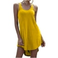 thumbnail image 1 of Mrat Camisoles Amples pour Femmes Robe d'Été Décontractée pour Femmes Robe Bohème de Plage Col Rond Sans Manches Robes Débardeurs Amples Mignonne Robe Mini Asymétrique S-402 Jaune 3TG, 1 of 8