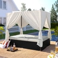 thumbnail image 3 of Harper & Bright Designs Outdoor Patio Rattan Daybed with Canopy and Overhead Curtains, Sunbed Daybed with Adjustable Seat and Cushions, Wicker Sunbed for Balcony Poolside Backyard, Beige, 3 of 13