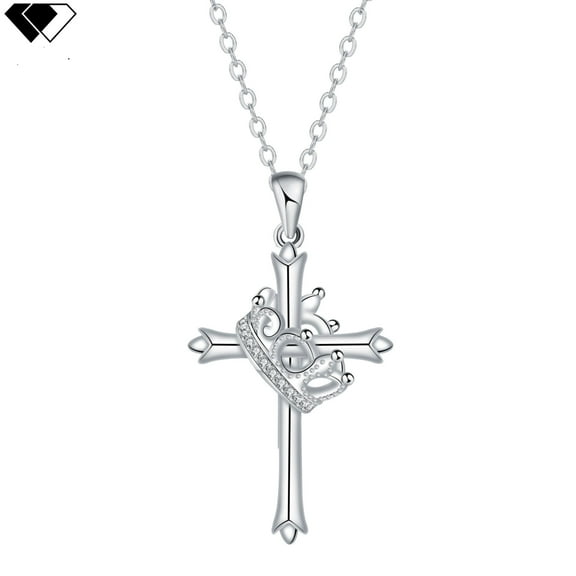 Women's necklace, cross crown pendant, 925 sterling silver jewelry, women's gift, women's birthday jewelry gift