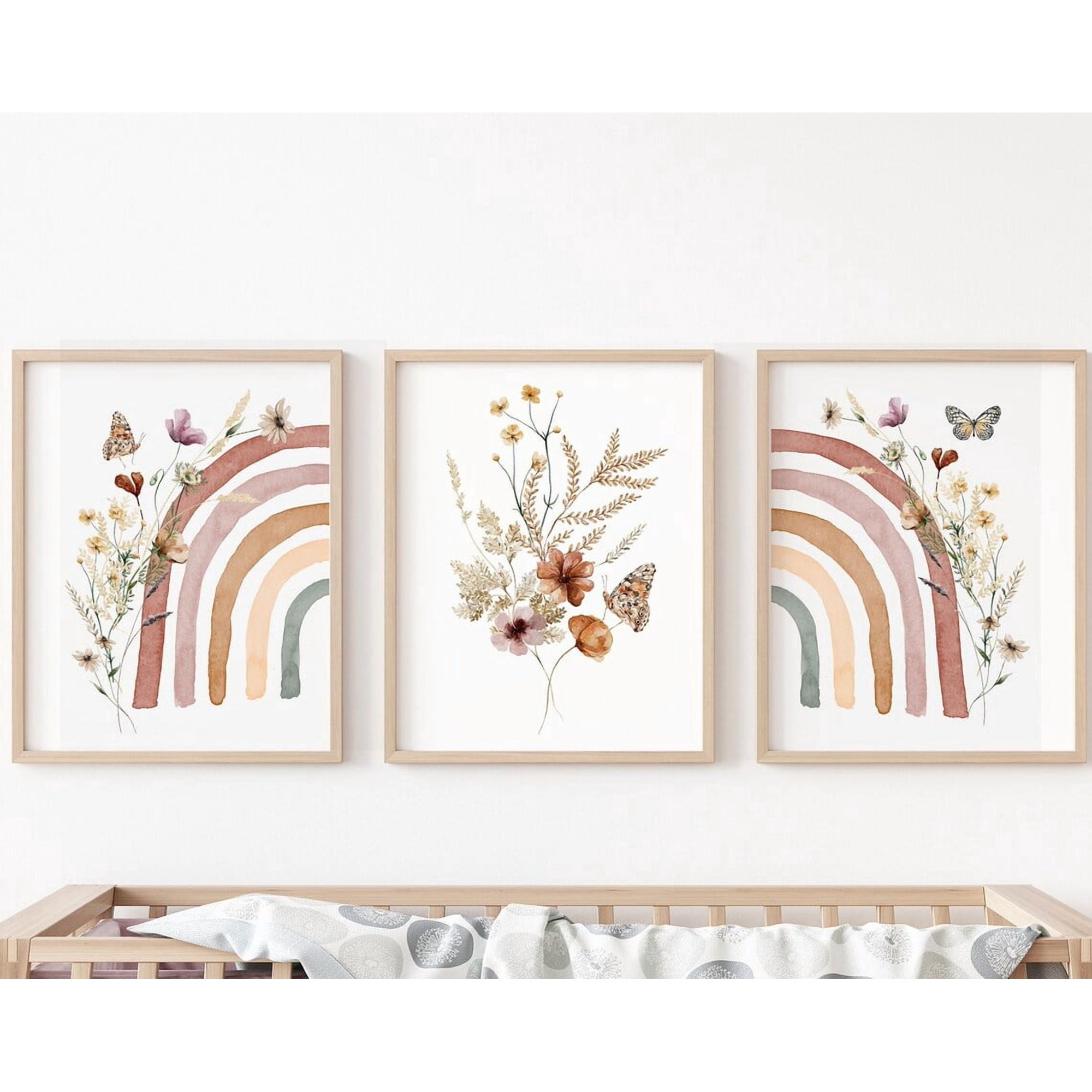 Luvia Boho Rainbow Set Of 3 Nursery Art Girl Wildflowers Nursery, Nursery Decor, Baby Room Ideas, Rainbow, Girl, Girl Print, Modern Wall Decor Set 3 Prints 20x30 UNFRAMED