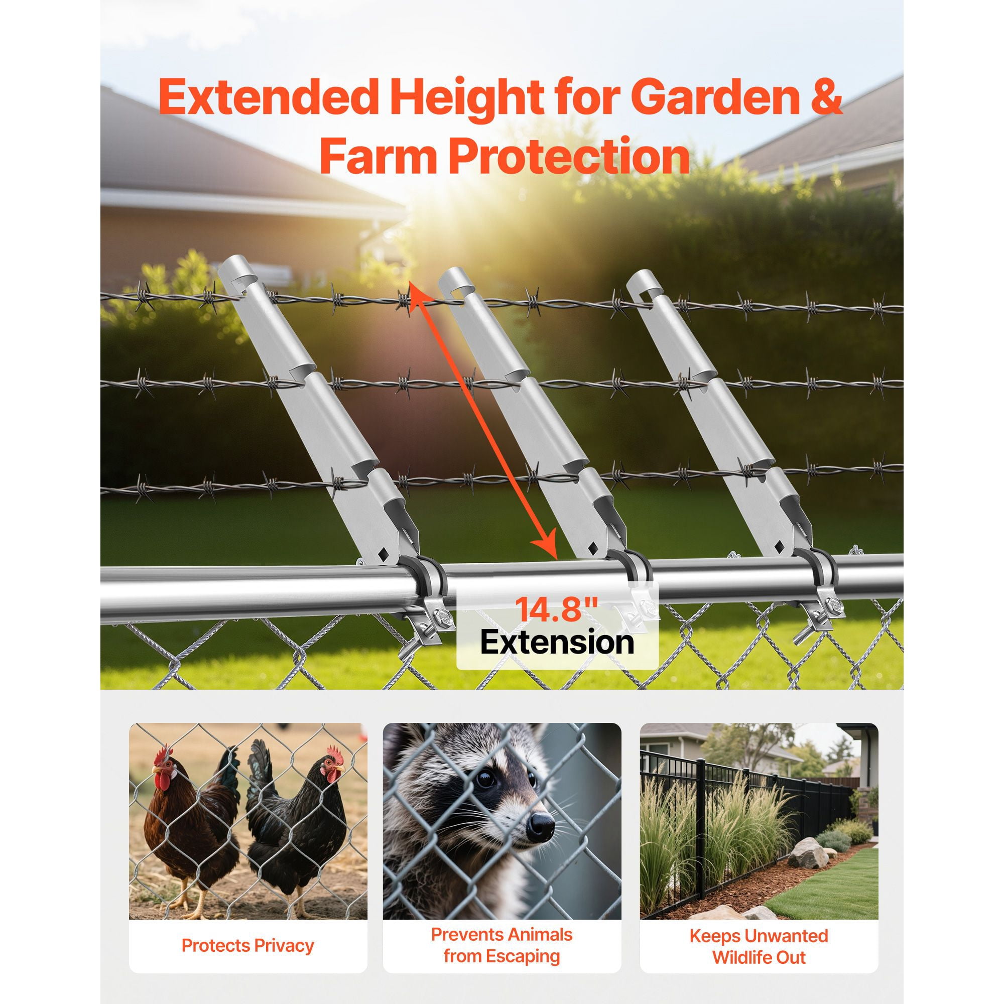 Fence Post Extenders 10-Pack 14.8" Height, 惟 Bracket, Heavy-Duty Steel, Tool-Free Mounting, Hook Rings, for Chain Link Fence Privacy