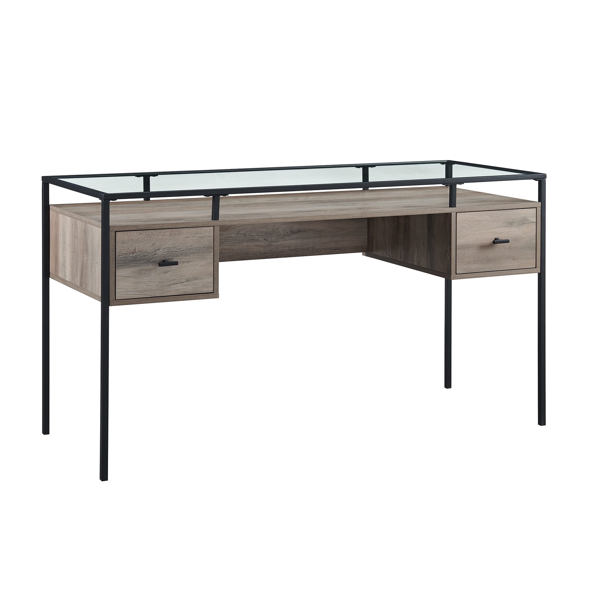 Walker Edison Carlisle Grey Wash 2-Drawer Glass Top Writing Desk