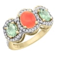 thumbnail image 1 of 14K Yellow Gold Natural Coral & Green Amethyst 3-Stone Ring Oval Diamond Accent, size 8, 1 of 2