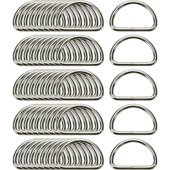 50Pcs 1 Inch Metal D Rings Buckles Antique for Belts Bags DIY Leathercraft，Silver 25mm