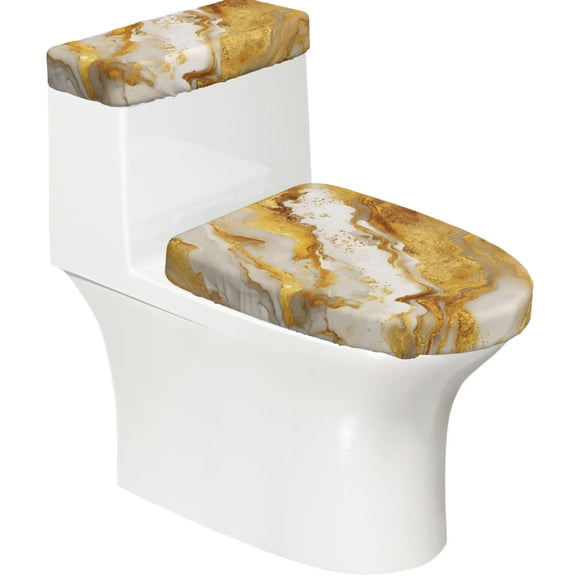 Toilet Lid Cover Set Of 2 Soft Stretchy Toilet Tank And Lid Cover For Most Toilets Gold Marble_1