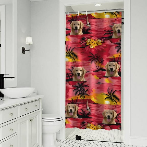 Golden Retriever Hawaiian Shower Curtain 36"x72" ,Bathroom Decorative Shower Curtains Set with 12 Hooks,Modern Waterproof Washable Shower Curtain