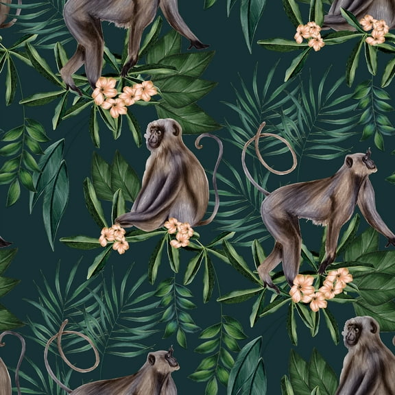 ohpopsi Morris Dark Blue Tropical Jungle Wallpaper, 19.7-in by 33-ft, 54.18 sq. ft.