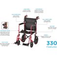 thumbnail image 3 of NOVA Medical Products 20" Lightweight Transport Chair with 12" Rear Wheels & Hand Brakes, Blue, 3 of 5