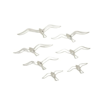 DecMode Silver Aluminum Floating Flock of Bird Wall Decor (7 Count)